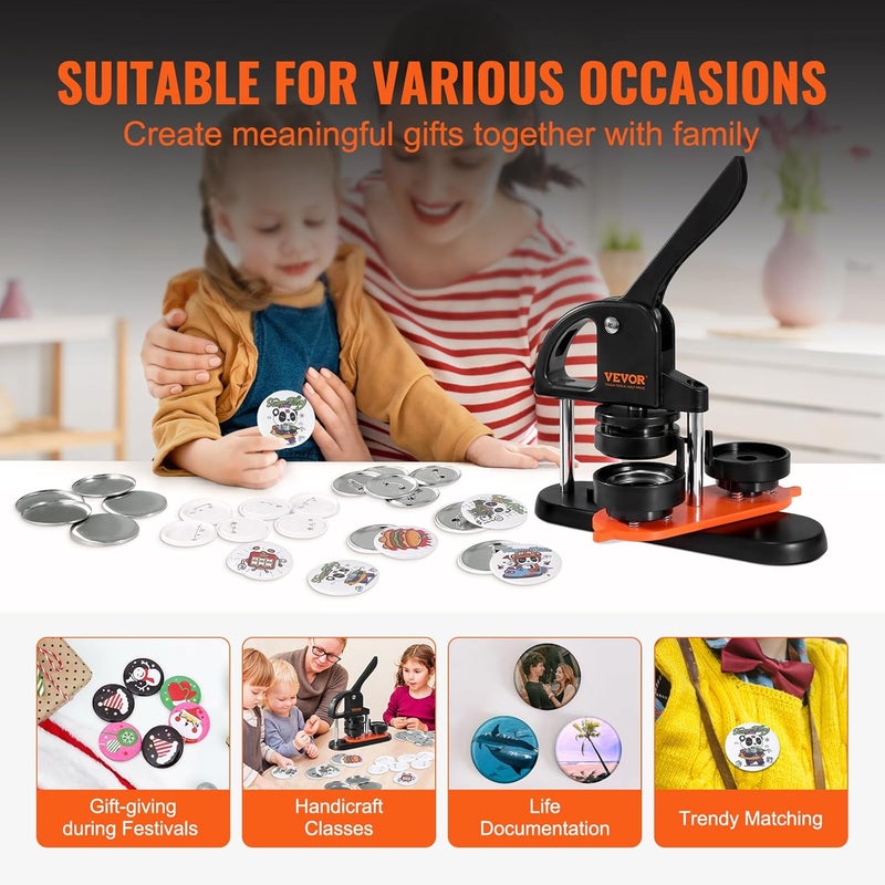 VEVOR Button Maker Machine, 2.25 inch/58mm Pin Maker with 100pcs Button Parts, Button Maker with Panda Magic Book, Ergonomic Arc Handle Punch Press Kit, for Children DIY Gifts and Christmas - Image 4